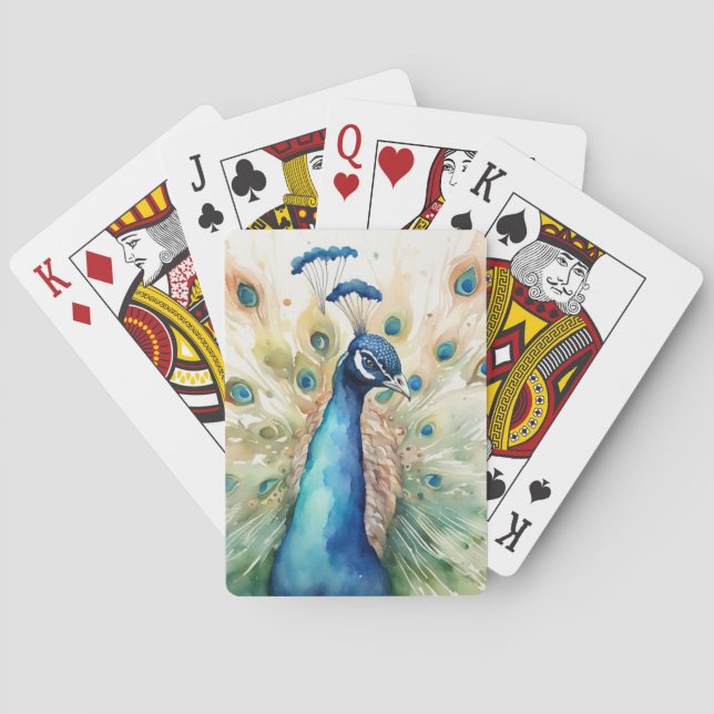 Watercolor Peacock  Playing Cards (Back)