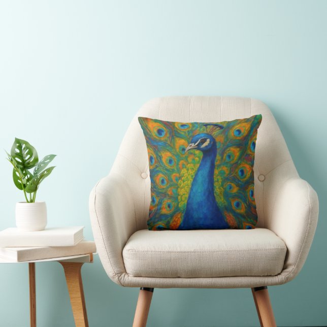 Watercolor Peacock Throw Pillow (Chair)