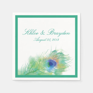 Watercolor Peacock Wedding Napkin