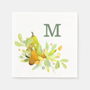 Watercolor Pear and Fruit with Greenery  Napkin