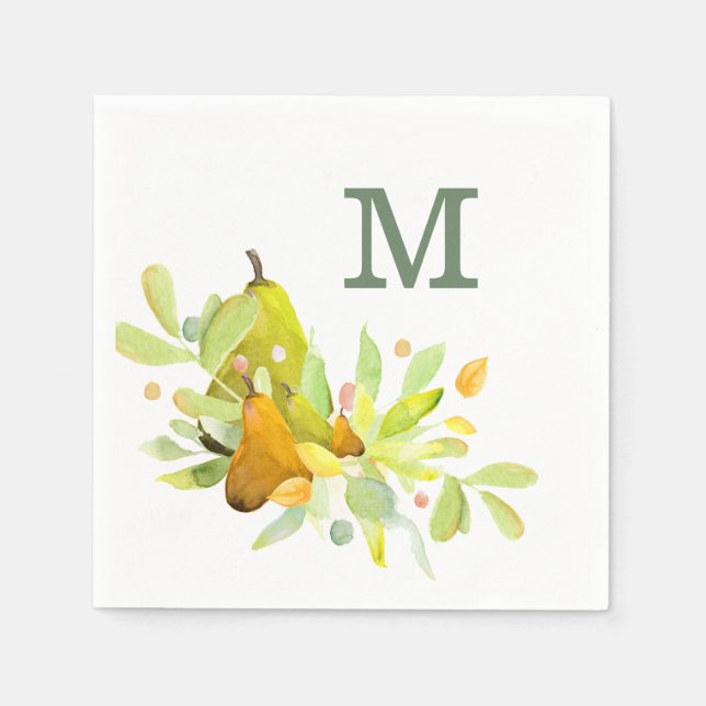 Watercolor Pear and Fruit with Greenery  Napkin (Front)