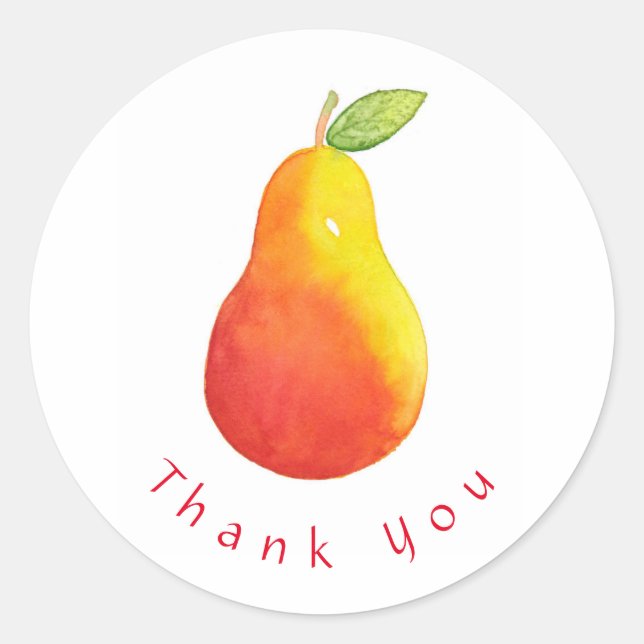 Watercolor Pear Classic Round Sticker (Front)