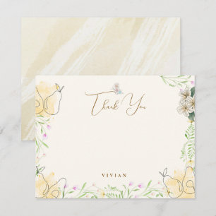 Watercolor Pear Floral Garden Baby Shower Blank  Thank You Card