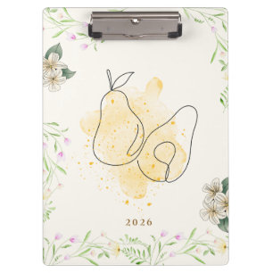 Watercolor Pear Floral Garden Clipboard
