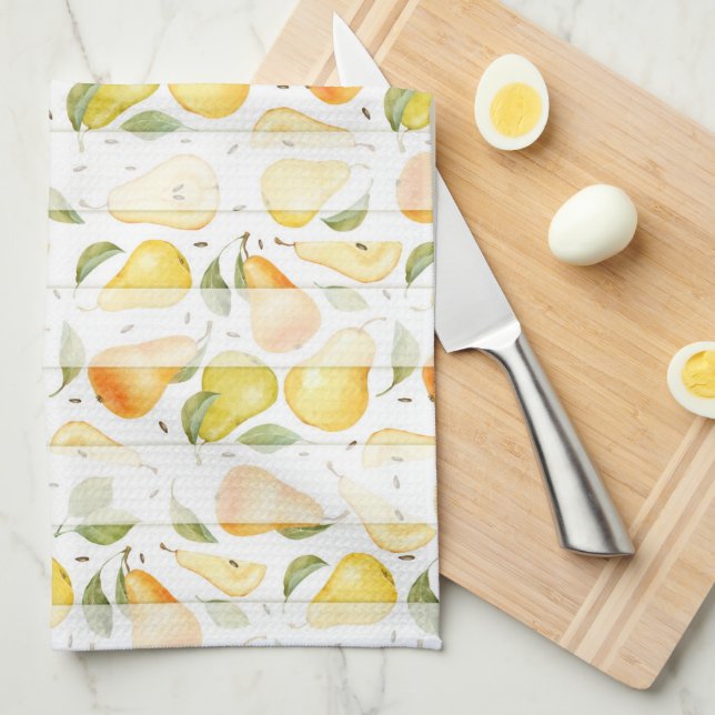 Watercolor Pear Fresh Fruit Pattern Kitchen Towel (Quarter Fold)