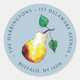 Watercolor Pear Sky Blue Return Address Labels