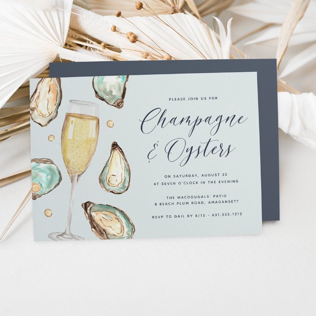 Watercolor Pearl Champagne & Oysters Party Invitation (Creator Uploaded)
