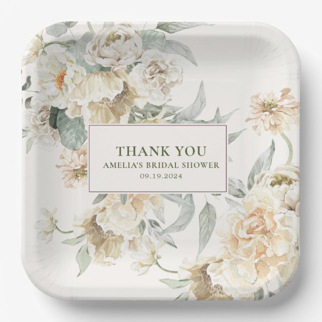 Watercolor pearls and prosecco Bridal Shower  Paper Plate (Front)