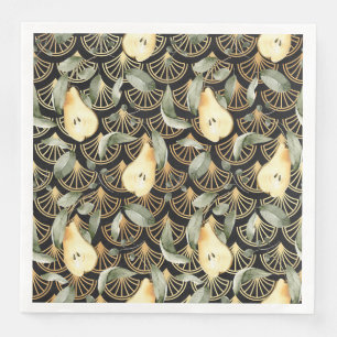 Watercolor Pears and Gold Scales Pattern Napkin