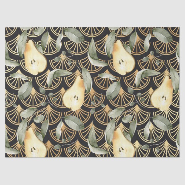 Watercolor Pears and Gold Scales Pattern Tissue Paper (Front)