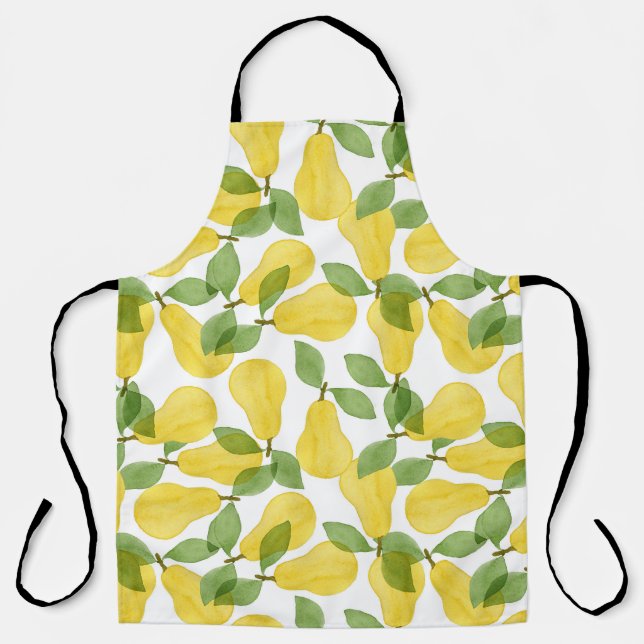 Watercolor Pears: Hand Painted Pattern Apron (Front)
