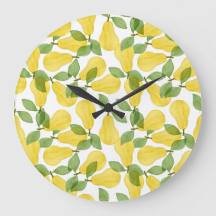 Watercolor Pears: Hand Painted Pattern Large Clock