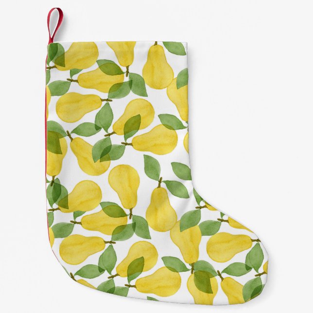 Watercolor Pears: Hand Painted Pattern Small Christmas Stocking (Front)