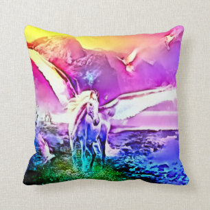 Watercolor Pegasus Fantasy Art Plush Throw Pillow