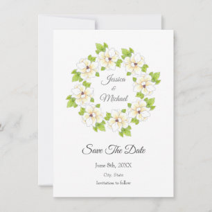Watercolor, Pen and Ink Magnolia Wreath Save The Date