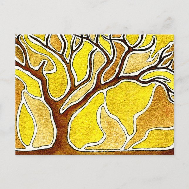 Watercolor Pen and Ink Tree - Yellow Gold Postcard (Front)