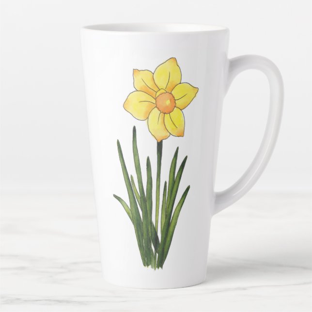 Watercolor, Pen & Ink Daffodil   Latte Mug (Right)