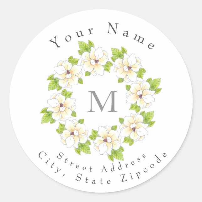  Watercolor, Pen & Ink Magnolia Wreath labels (Front)