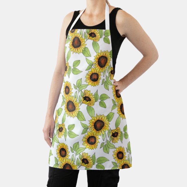 Watercolor & Pen Sunflowers Pattern Apron (Insitu)