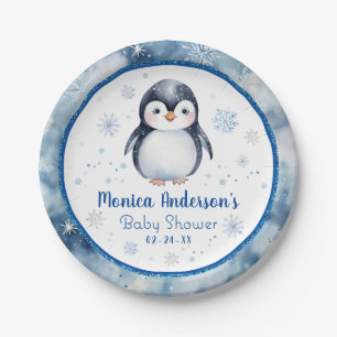 Watercolor Penguin Baby Shower Paper Plate
