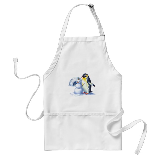 Watercolor Penguin building a snowmen Standard Apron (Front)