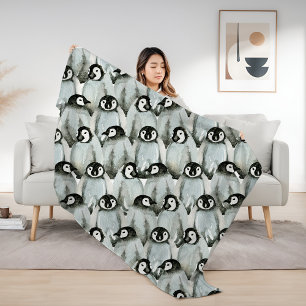 Watercolor Penguin Pattern Fleece Blanket