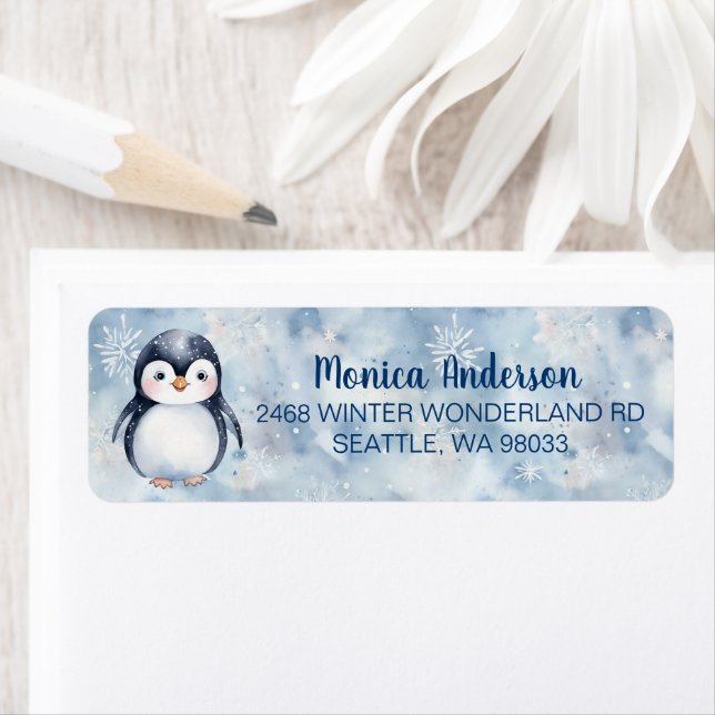 Watercolor Penguin Return Address Label (Insitu)