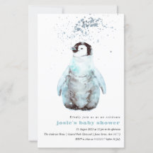 Watercolor Penguin Winter Baby Shower Invitation