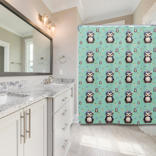 Watercolor Penguins Pattern Little Teal Spring