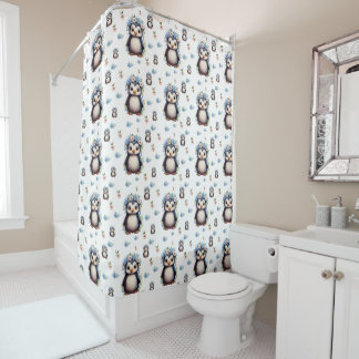 Watercolor Penguins Pattern on White