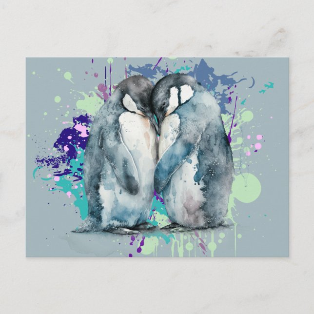 Watercolor Penguins Postcard (Front)