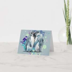 Watercolor Penguins Thank You Card