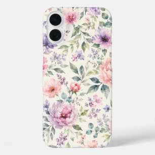 Watercolor Peonies and Lavender Floral Pattern iPhone 16 Plus Case