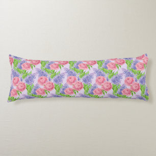 Watercolor peonies and lilacs body pillow