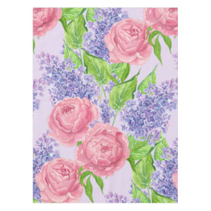 Watercolor peonies and lilacs tablecloth