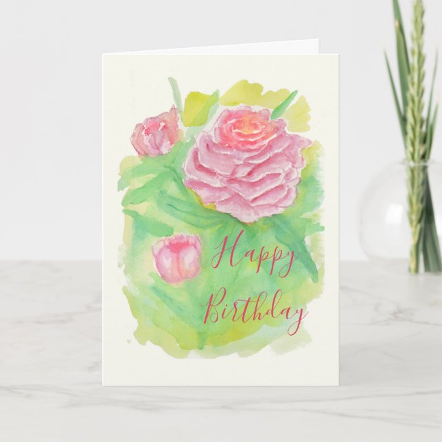 Watercolor Peonies Birthday Card (Front)