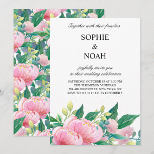Watercolor Peonies Botanical Wedding Invitation