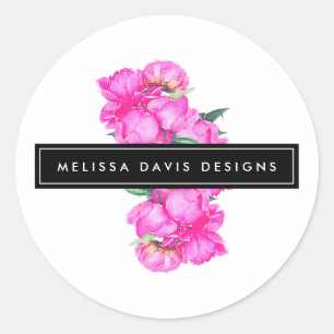 Watercolor Peonies Bunch Floral Designer Classic Round Sticker