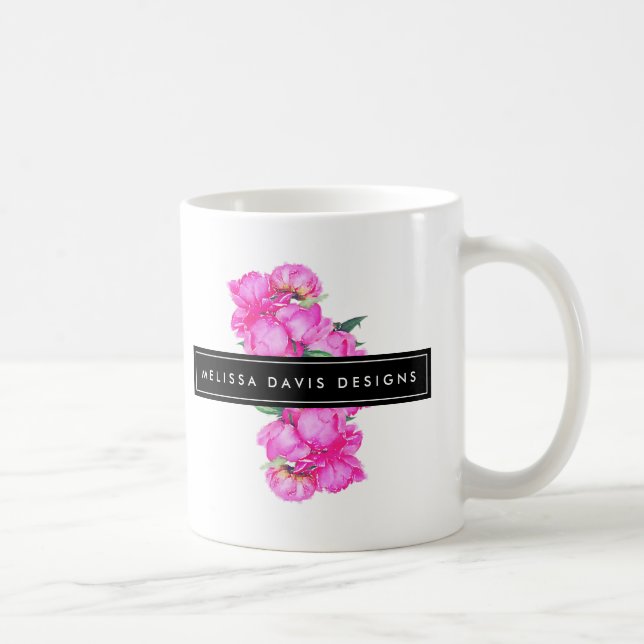 Watercolor Peonies Bunch Floral Designer Coffee Mug (Right)