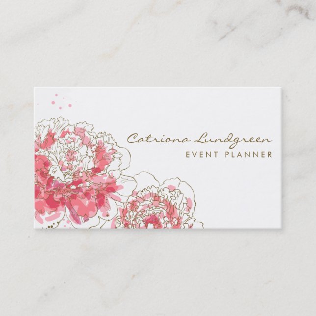 Watercolor Peonies Chic Business Card (Front)