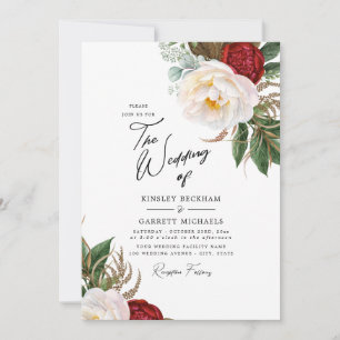 Watercolor Peonies Customizable White Wedding Invitation
