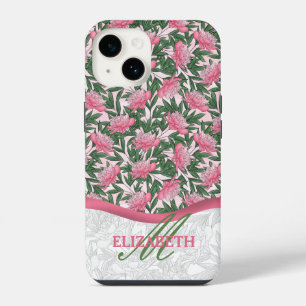 Watercolor Peonies Floral Pattern Pink Monogram iPhone 14 Case
