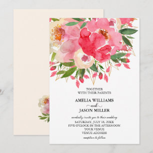 Watercolor Peonies Floral Wedding Invitations