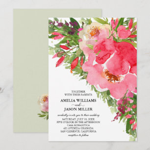 Watercolor Peonies Floral Wedding Invitations