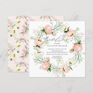 Watercolor Peonies Floral Wreath Bridal Tea Invitation