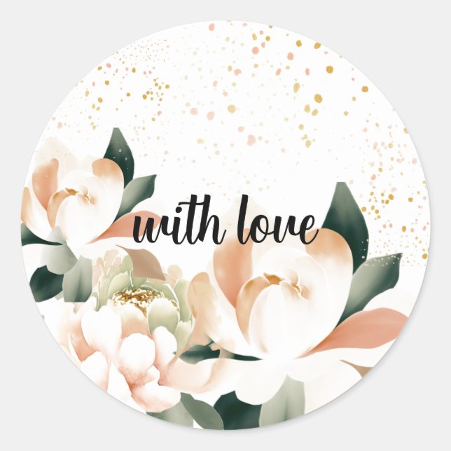 Watercolor Peonies Gold Speckled Sticker (Front)