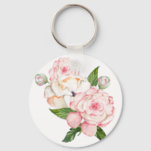 Watercolor peonies in tender colours keychain