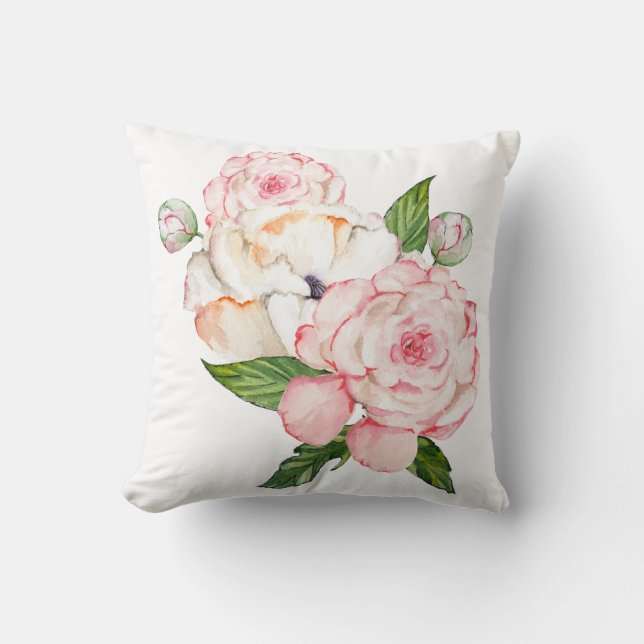 Watercolor peonies in tender colours throw pillow (Front)