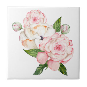 Watercolor peonies in tender colours tile