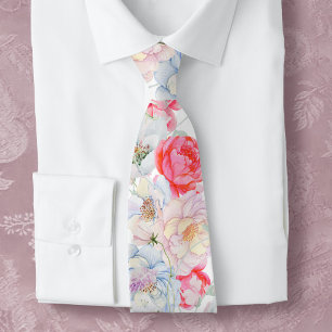 Watercolor peonies neck tie